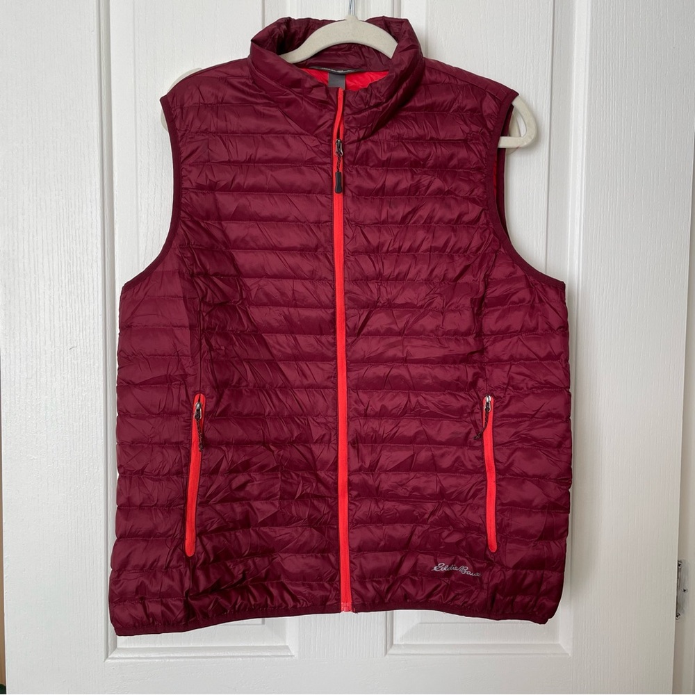 Eddie Bauer EB700 Burgundy Full Zip Puffer Goose Down Vest Women's Size XL